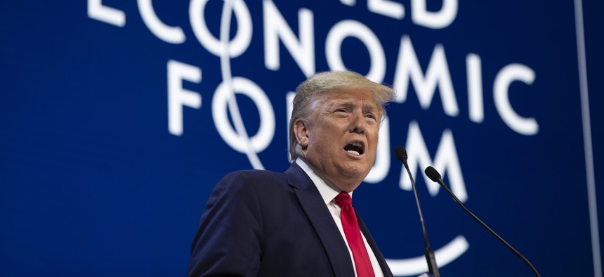 President Donald Trump delivers the opening remarks at the World Economic Forum, Tuesday, Jan. 21, 2020, in Davos, Switzerland. 