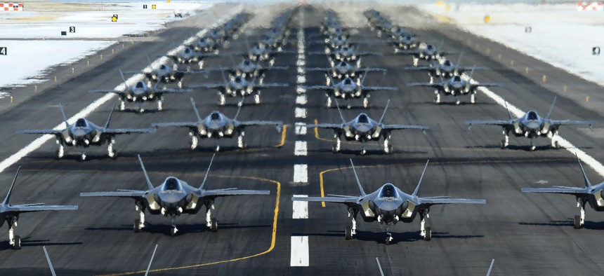 Air Force F-35A Lightning II aircraft assigned to the 388th Fighter Wing and 419th Fighter Wing participate in an exercise at Hill Air Force Base, Utah, Jan. 6, 2020.