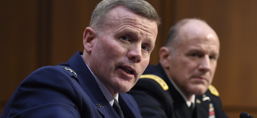 Gen. Tod D. Wolters, NATO supreme allied commander Europe, left, and Gen. Stephen Lyons, commander, U.S. Transportation Command, testify before the Senate Armed Services Committee, in Washington, DC, Tues, Feb. 25, 2020.