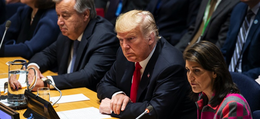 President Trump and then-U.S. ambassador to the UN Nikki Haley at the United Nations in 2018.