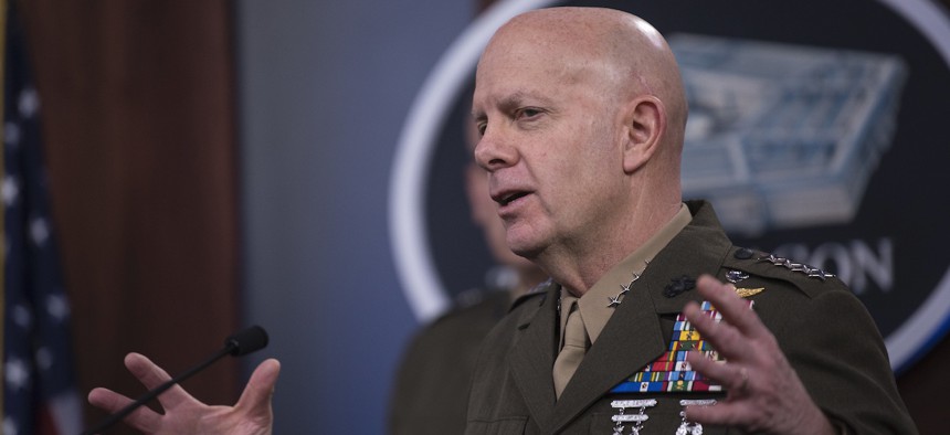 ommandant of the Marine Corps Gen. David H. Berger delivers remarks at a press briefing about the Marine Corps and COVID-19, at the Pentagon, Washington, D.C., March 26, 2020