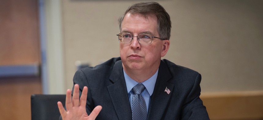 Deputy Defense Secretary David Norquist makes remarks during a February event at the Pentagon.