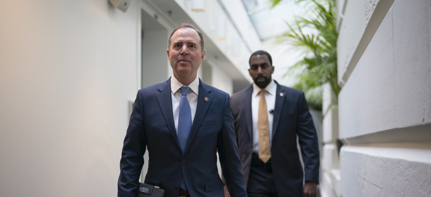 Lead House impeachment manager, Intelligence Committee Chairman Adam Schiff, D-Calif., arrives to meet with fellow Democrats on the morning after the State of the Union with President Donald Trump, at the Capitol in Washington, Wednesday, Feb. 5, 2020