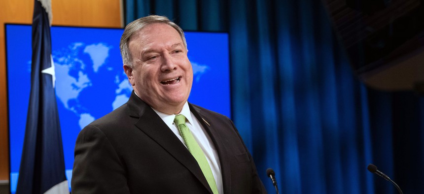 Secretary of State Mike Pompeo speaks during a press briefing at the State Department on Wednesday, May 20, 2020, in Washington.