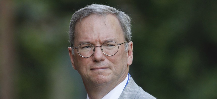 Executive Chairman of Google Eric Schmidt looks on during a reception, hosted by Britain's Prince Charles, at Clarence House in London for the delegates of the Global Investment Conference, Thursday, July 26, 2012. 