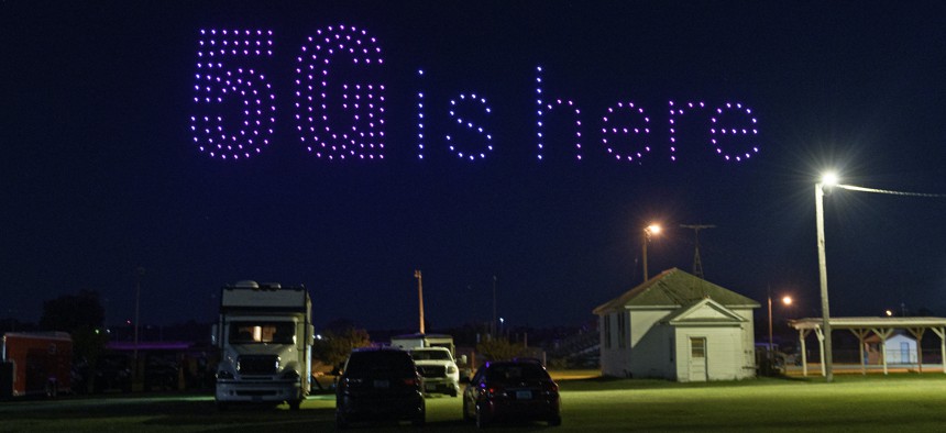 T-Mobile used 300 drones to light up the sky over Lisbon, North Dakota, on Aug. 2, 2020.
