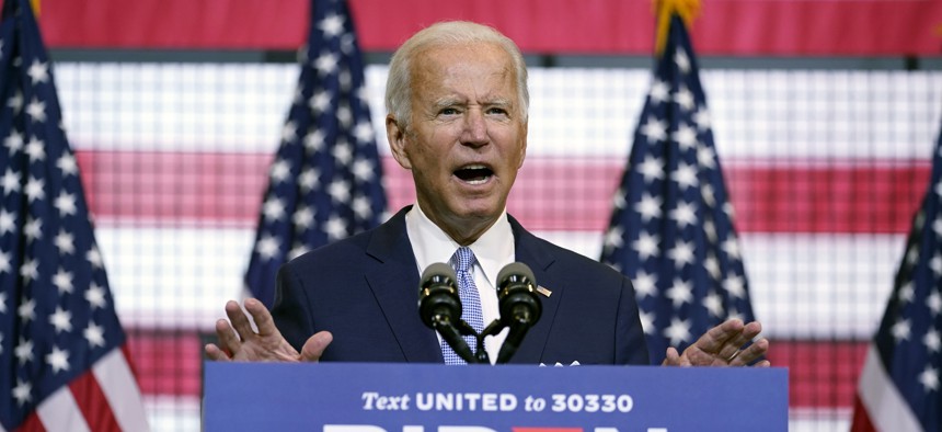 Democratic presidential candidate former Vice President Joe Biden speaks at campaign event at Mill 19 in Pittsburgh, Pa., Monday, Aug. 31, 2020.
