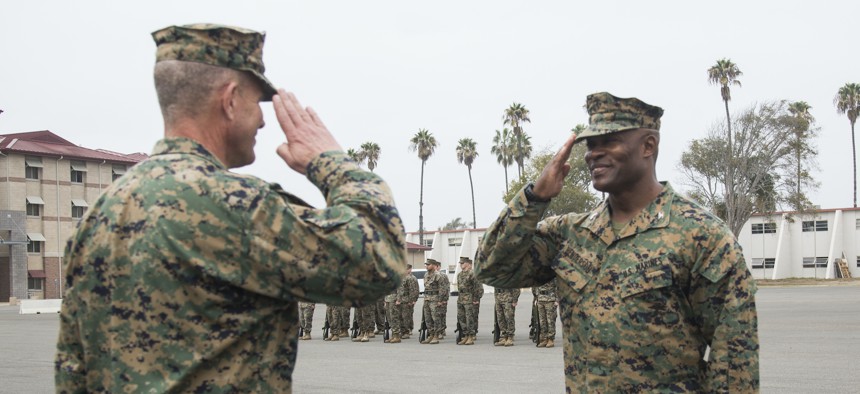Col. Anthony Henderson, commanding officer 13th Marine Expeditionary Unit, receives the Legion of Merit award on Camp Pendleton, California, Dec. 15, 2016.