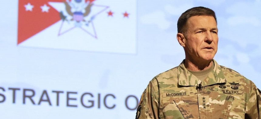 Army Chief of Staff Gen. McConville speaks at West Point in January 2020.