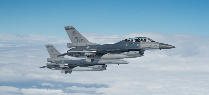 Republic of China Air Force F-16s in flight in 2017.