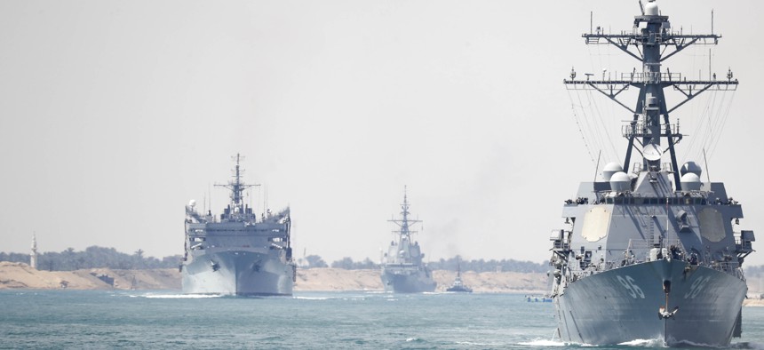 The Abraham Lincoln Carrier Strike Group transits the Suez Canal. 
