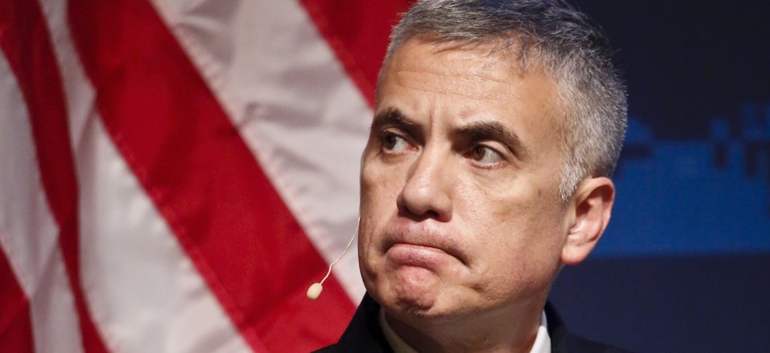National Security Agency General Paul Nakasone listens during a panel discussion at the Department of Homeland Security (DHS) National Cybersecurity Summit, Tuesday, July 31, 2018, in New York