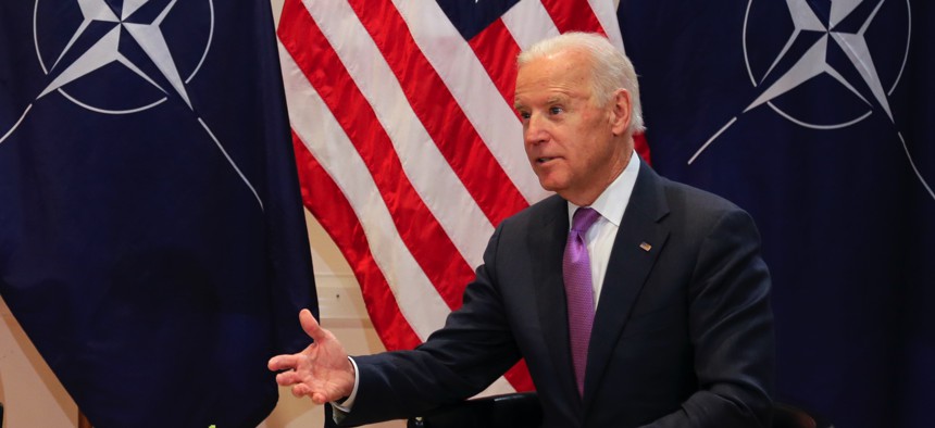 Then-U.S. Vice President Joe Biden met with NATO Secretary General Jens Stoltenberg in Munich, Germany, in 2015.