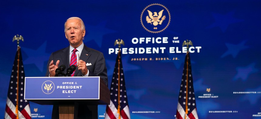 President-elect Joe Biden speaks at The Queen theater, on Dec. 4, 2020, in Wilmington, Del.