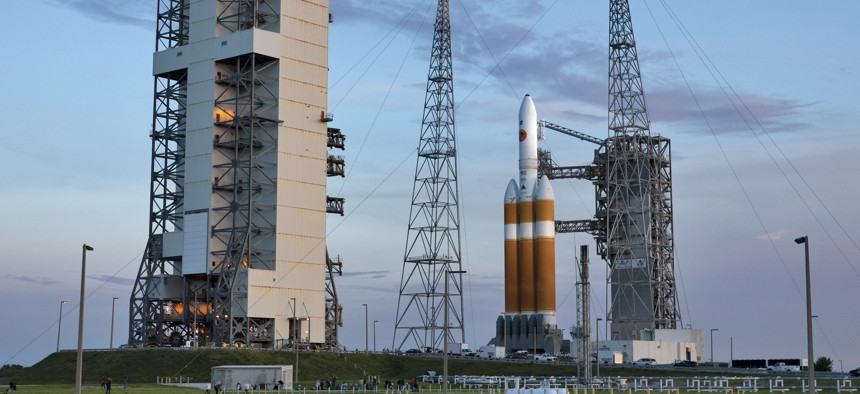 A United Launch Alliance Delta IV Heavy rocket at Cape Canaveral Air Force Station.