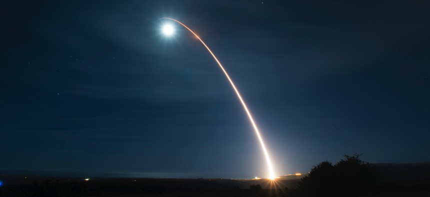 An unarmed Minuteman III, the current version of the ICBM, launches during a developmental test at 12:33 a.m. Pacific Time Wednesday, Feb. 5, 2020, at Vandenberg Air Force Base, Calif