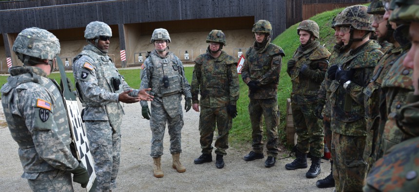 U.S. and German troops train at a shooting range in Bamberg, Germany.