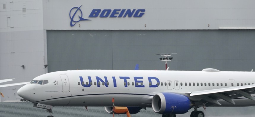 A Boeing 737 Max 9 built for United Airlines lands at King County International Airport - Boeing Field after a test flight from Moses Lake, Wash., Wednesday, Nov. 18, 2020, in Seattle. 