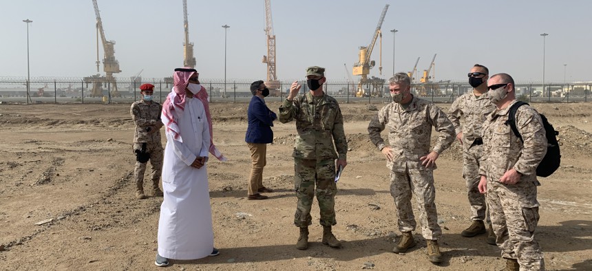Gen. McKenzie inspects an industrial port site in Saudi Arabia. 