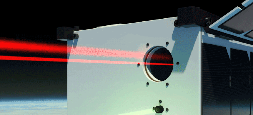 An illustration of a laser infrared crosslink on a CubeSat  