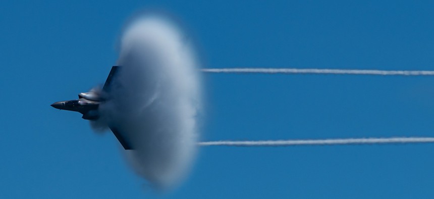 An F-35 tears through the sky during a rehearsal for the 2020 OC Air Show in Ocean City, Md.