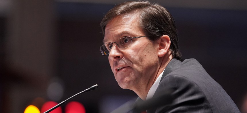 Then-Defense Secretary Mark Esper testifies during a July 2020 House Armed Services Committee hearing.