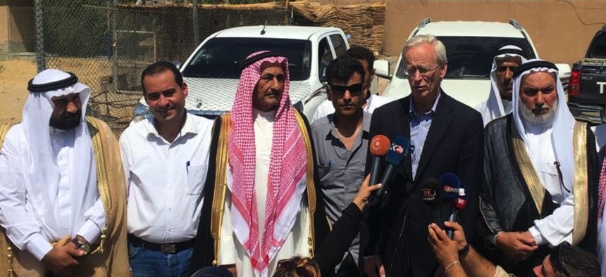 William Roebuck, then Deputy Special Envoy for the Global Coalition Against ISIS, meets with Sunni Arab tribal leaders and the head of the Deir a-Zour civil council.