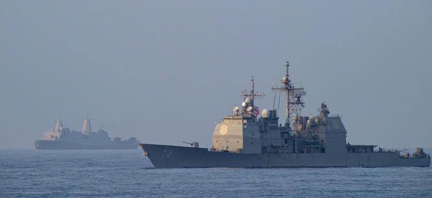 The Ticonderoga-class guided-missile cruiser USS Port Royal (CG 73) in the South China Sea April 9, 2021.