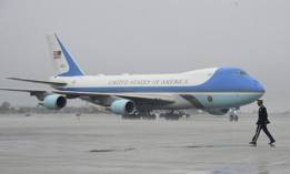 Air Force One lands in Los Angeles, California on March 13, 2018.