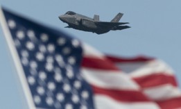 U.S. Air Force F-35 Lightning flies over the San Francisco Bay in San Francisco, California, October 13, 2019. 
