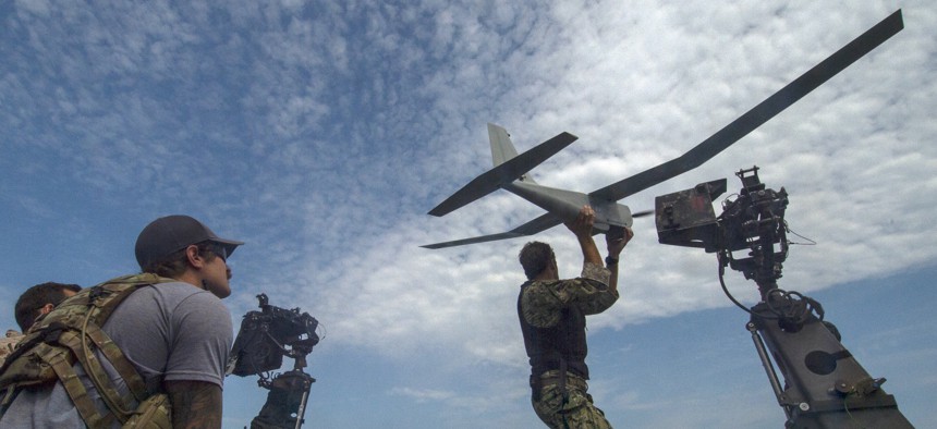 Navy Special Warfare Combatant-Craft Crewmen from Naval Special Warfare launch an unmanned aerial system June 20, 2019, during a patrol on the Black Sea.
