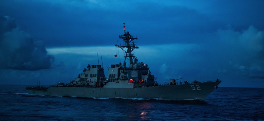 The Pentagon's 2022 budget request reportedly drops one Arleigh Burke-class guided-missile destroyer, like USS Barry (DDG 52), which operated in the Pacific Ocean last September.