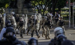 Law enforcement responds during a protest near Lafayette Park ahead of President Trump's trip to St. John's Church on June 1, 2020.