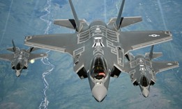 F-35A Lightning II aircraft receive fuel from a KC-10 Extender tanker aircraft from Travis Air Force Base, Calif., during a flight from England to the United States, July 13, 2016. 