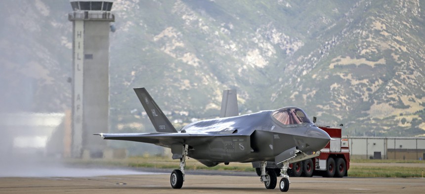 An F-35 jet arrives at Hill Air Force Base in Utah, Sept. 2, 2015.