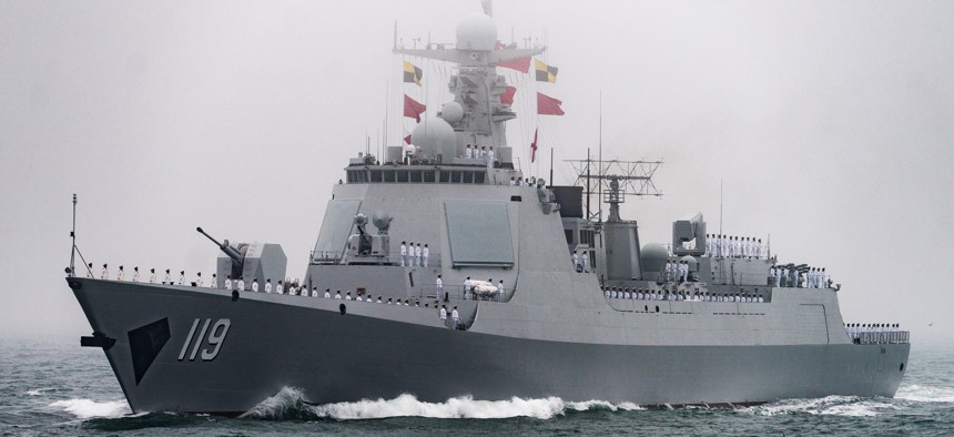 The Project 052D destroyer Giuyang of China's People's Liberation Army Navy in the Yellow Sea in 2019.