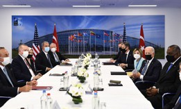 NATO leaders attend a bilateral meeting on the sidelines of the NATO summit at the North Atlantic Treaty Organization (NATO) headquarters in Brussels on June 14, 2021.