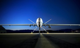 An MQ-9 Reaper sits on the flightline at Creech Air Force Base, Nevada.