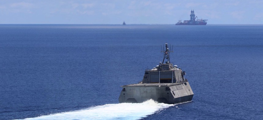USS Montgomery (LCS 8) sailed near a Panamanian-flagged drillship in the South China Sea last year.