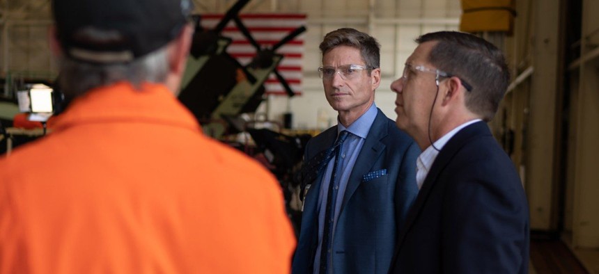 Lockheed Martin CEO Jim Taiclet tours a Sikorsky helicopter factory.