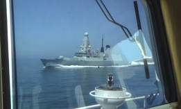A photo provided by Russian state media shows how close a Russian vessel came to HMS Defender on June 23.