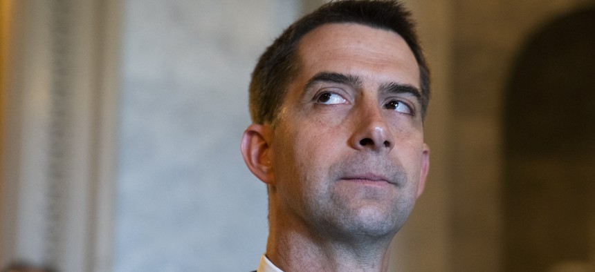 Sen. Tom Cotton, R-Ark., is seen in the Capitol during a vote on Wednesday, May 26, 2021. 