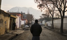 Naseri, formerly an interpreter for the United States Marine Corps in Afghanistan, poses for a portrait in the home of his father-in-law in Kabul in 2019.