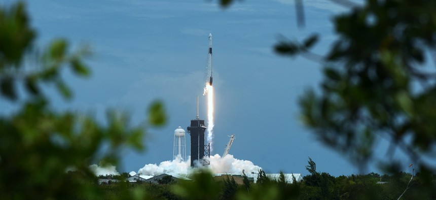 A SpaceX Falcon 9 rocket with a Dragon 2 spacecraft carrying supplies to the International Space Station lifts off from the Kennedy Space Center, June 3, 2021. 