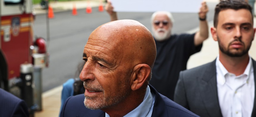 Thomas Barrack, a close adviser to former President Donald Trump and chair of his inaugural committee, arrives for a court appearance at the U.S. District Court of Eastern District of New York on July 26, 2021.