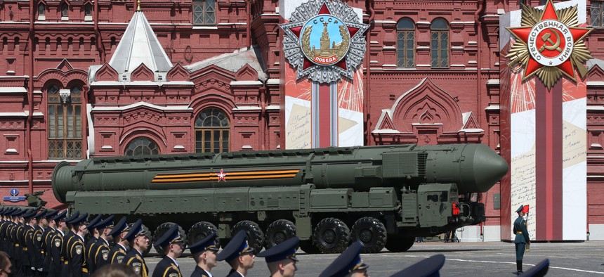 Russian nuclear missile rolls along Red Square during the military parade marking the 75th anniversary of Nazi defeat, on June 24, 2020, in Moscow, Russia. 
