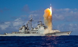 A Standard Missile-3 (SM-3) Block 1B interceptor missile is launched from the guided-missile cruiser USS Lake Erie (CG 70) during a Missile Defense Agency and U.S. Navy test in the mid-Pacific. The SM-3 Block 1B successfully intercepted a target missile that had been launched from the Pacific Missile Range Facility at Barking Sands in Kauai, Hawaii.