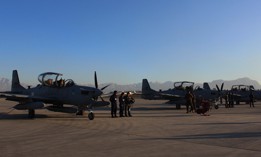 U.S officials formally deliver four Super Tucano attack aircraft to the Afghan Defense Ministry, in Kabul, Afghanistan, on January 15, 2016. 