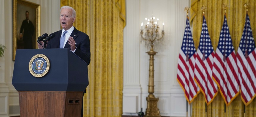 President Joe Biden speaks about Afghanistan from the East Room of the White House, Aug. 16, 2021, in Washington. 
