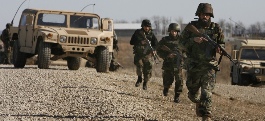 Members of the Afghan National Security Forces conduct urban training January 9, 2007, at Fort Riley, Kansas.